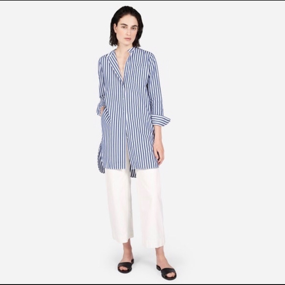 Everlane Cotton Poplin Collarless Shirt Dress